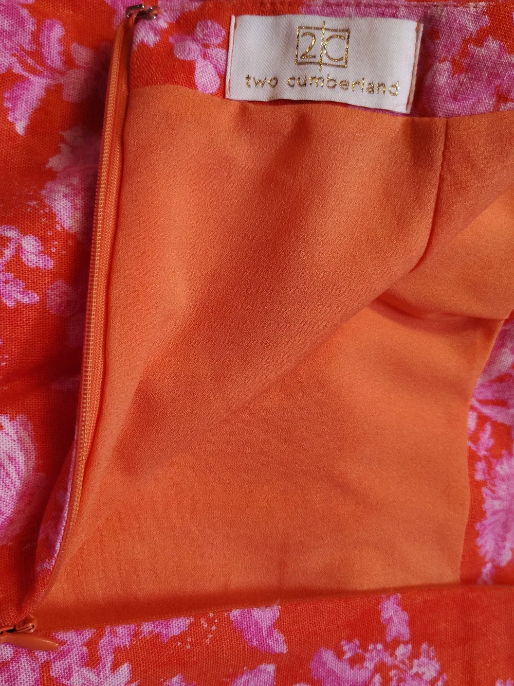 Two Cumberland Floral Wrap Mini Skirt in Bright Orange and Pink Medium‎